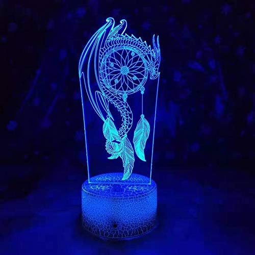 Jinnwell 3D Вятърна Камбанка Ловец на Сънища Нощно Лампа Илюзия Led 7 цвята, което променя Сензорен прекъсвач, Настолни лампи За украса на масата, Акрилна Плосък КОРЕМА-ос?