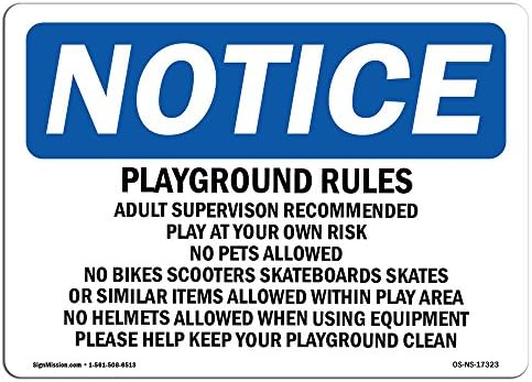 Предупредителен знак OSHA - Правилата на детската площадка, се Препоръчва наблюдение на възрастен | Твърда пластмасова