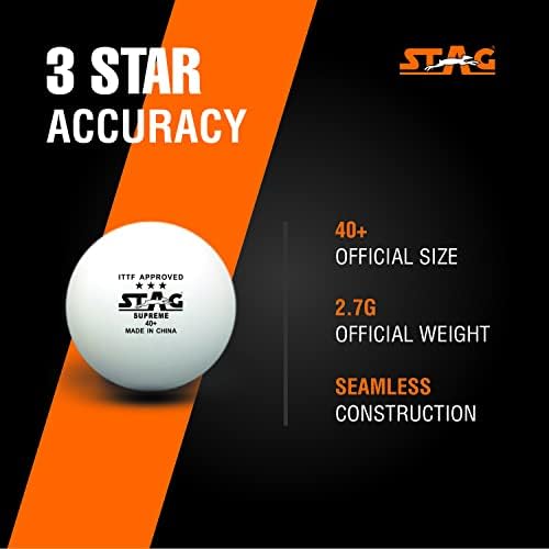 Топки за тенис на маса Stag High Performance 3 Star Supreme (T. T) Подобрени Топки за пинг-понг 40 + мм за тренировки,