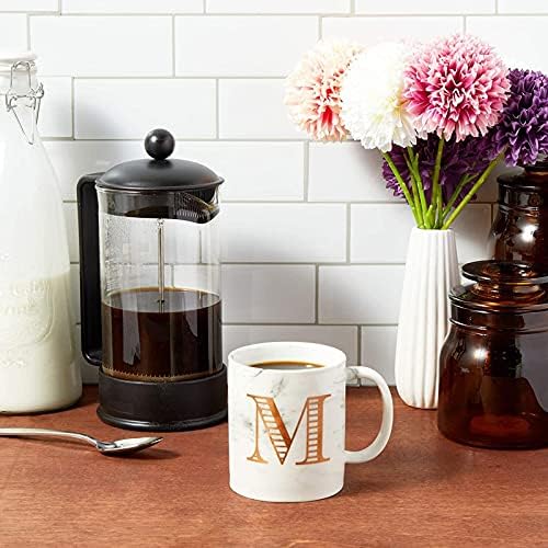 Чаша с монограм Буквата М от Розово Злато, Керамика Чашата за Кафе от Бял Мрамор (11 грама)