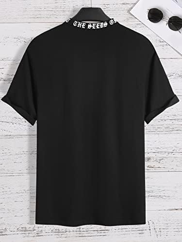 Angxiwan/ Мъжки блузи, Мъжки блузи, Ежедневни Модерен мъжки тениски с графичен слоган, върхове с имитация на шията за мъже (Цвят: черен размер: Средно)