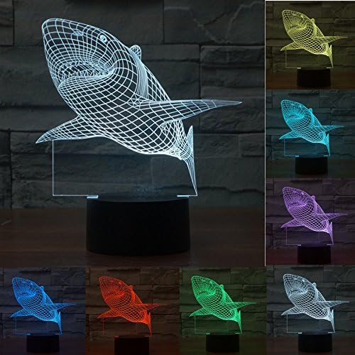 SUPERNIUDB Челюстите на Голяма Бяла Акула 3D Илюзия Led лека нощ от 7 Пъстри Настолни Лампи