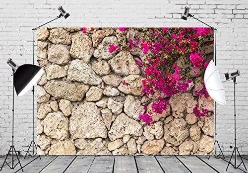 BELECO 10x8ft Текстилен Фон с Цветя върху Каменна Стена, Реколта Тухлена Стена с Пролетни Цветя, фонове, за Снимки на