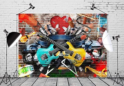 BELECO 10x8ft Текстилен Фон за Китара в стил рок-н-Рол, Графити, Тухлена Стена, Музикална Картина, на Фона на Декорация