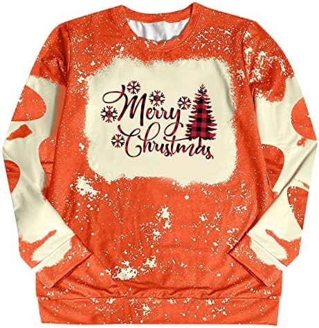 Тениска С весела Коледа, Дамски Модни Ежедневни Блузи, Ежедневни Туника с дълъг Ръкав-Боя, Свитшот, Пуловери С Коледните