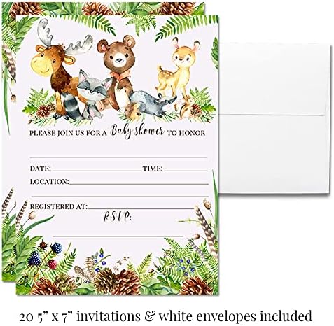Комплект за парти в чест на рождения ден на с акварельными горски животни включва в себе си по 20 покани в пликове +