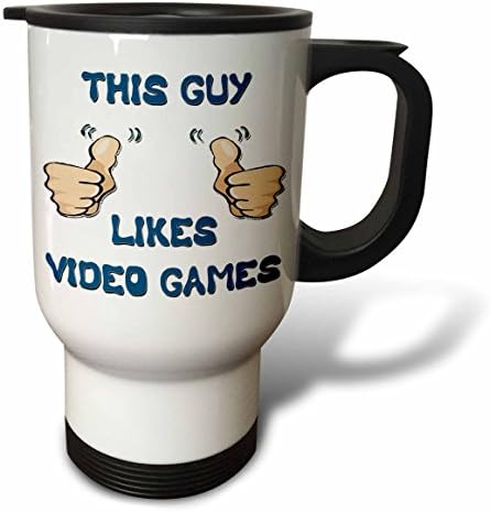 3dRose Този Човек Обича видео игри, Пътна чаша, 14 Грама, Неръждаема стомана