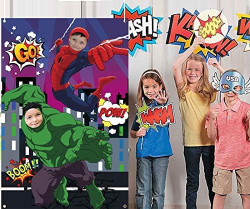 Супергерой на Фото Рамката на Банер, Паяк и Зелена Надига Лицето Фотография Текстилен Банер Фон за Детски Рожден Ден