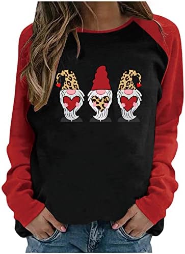 Женска тениска Raglan на Свети Валентин 2023, Модни Топове с кръгло деколте и дълги ръкави, Забавни Красиви Пуловери с участието на Джуджетата и Сърцата