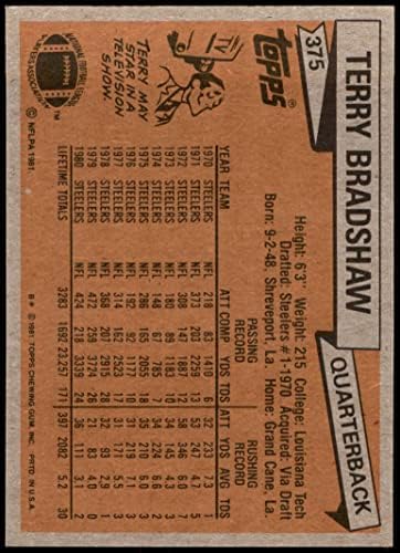 1981 Topps 375 Тери Брадшоу Питсбърг Стийлърс (Футболна карта) NM/MT Стийлърс LA Tech