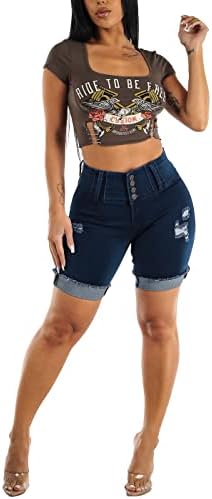 Дамски къси панталони-Бермуди, Подтягивающие задните части - Байкерские шорти от Еластичен Деним Levanta Cola