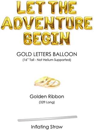 PartyForever НЕКА ПРИКЛЮЧЕНИЕТО да ЗАПОЧНЕ балони Банер Златни Бижута за бала и Знак за Душата на детето