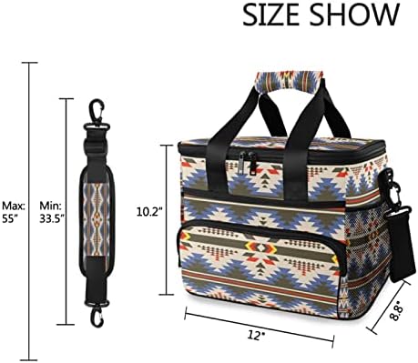 Чанта за Обяд WELLDAY Aztec Navajo Design Изолиран Хладилник за многократна употреба Обяд-Бокс с пагон за Пикник и Разходки