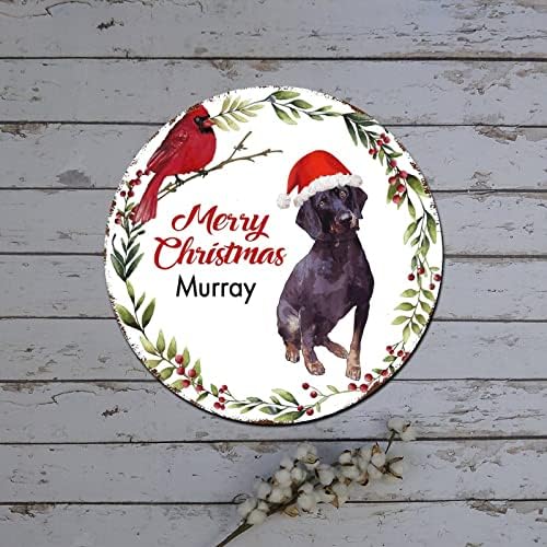 Коледни Метални Консервени Означения Куче с Шапка на Кардиналите Венец Кръгла Метална Лидице Знак Коледна Украса Венец
