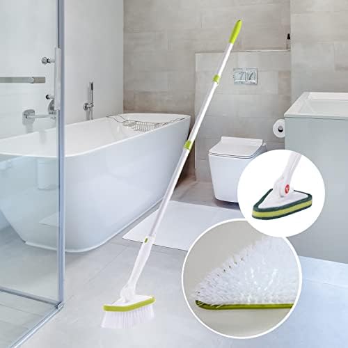 Четка за почистване на плочки в банята с Две Дюзи, Ергономичен Дизайн Четка за къпане с Дълга Дръжка, Четка за Почистване