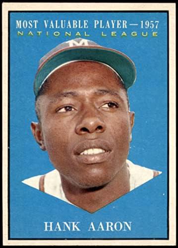 1961 Начело 484 Най-ценен играч, Ханк Аарон Милуоки Брейвз (Бейзболна картичка) EX/MT+ Брейвз