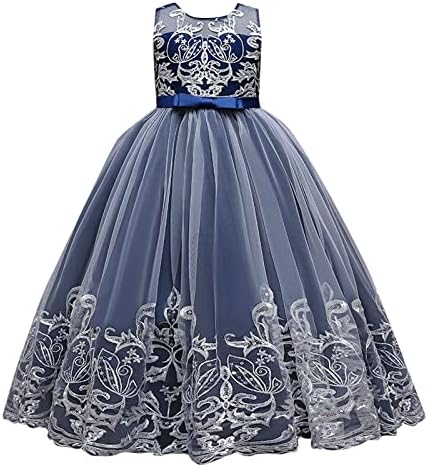 Рокля за чай KAGAYD за момичета, Дантелено рокля с цветя модел за момичета, Детски Празнична рокля на шаферка, Вечерна Дълга рокля Макси (BU2, 130)