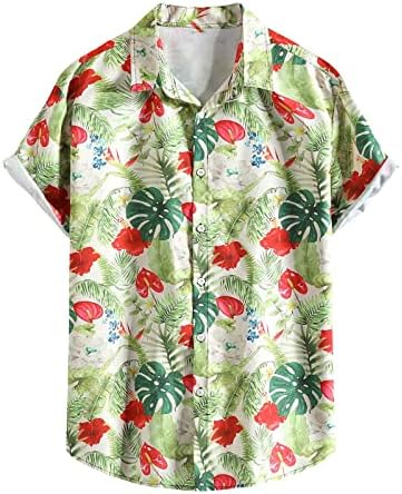 Хавайска Риза с къс ръкав за Мъже, Летни Тениски с Тропически Принтом, Ежедневни Риза Aloha Копчета, Свободна Плажна