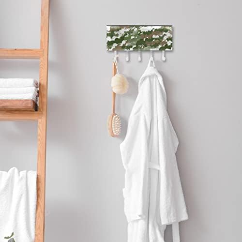 Акварел камуфлаж зелен сив органайзер за дрехи с 5 куки стенни баня кухненски рафт за съхранение на многофункционална