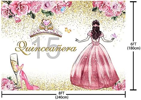 SENDY 8x6ft Буйни Фон за Момичета С 15-Тия Рожден Ден на Фона на Розови Цветя На Високи Токчета Короната на Принцеса Украса за Парти в Чест на рождения Ден на Реквизит за С?
