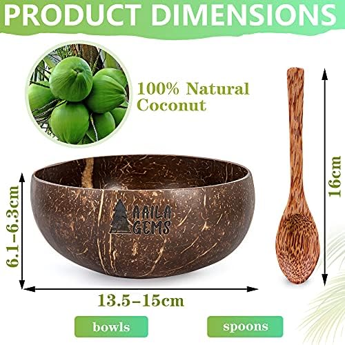 Набор от кокосови купи и Дървени лъжици Aaila скъпоценни Камъни - Купа за веганского на Биологичното салата, Супа и Шейкове