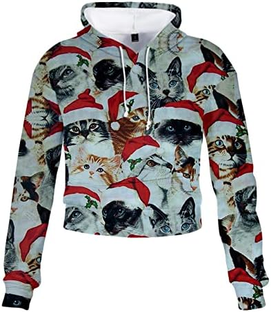 Amiley Christmas Коледна Женски Съкратен Секси Пуловер с принтом Снежен човек с дълъг ръкав, Блузи, блузи с качулка на