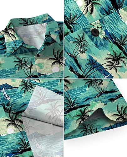Aiyino Мъжки Хавайска Риза С Къси ръкави и Принтом Копчета, Летни Плажни Ризи