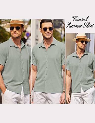 Мъжки Ежедневни Риза COOFANDY копчета с Къс ръкав, Текстурирани Лятна Плажна Риза