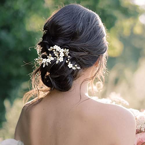 Сватбени Фиби за Коса Unicra с цветя на Булката, Златни Кристални Сватбени Накити за Косата, Перлени Аксесоари за Коса,