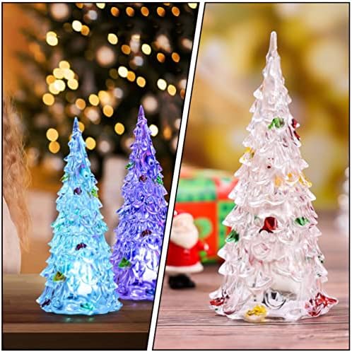 Коледни Подаръци Настолна Светещ Led Коледно Дърво: 12шт Осветени Акрилни Коледни Елхи, 7 Цвята, Мигаща Светлина Елхи, Декоративна Лампа за Празнична Украса на масата,
