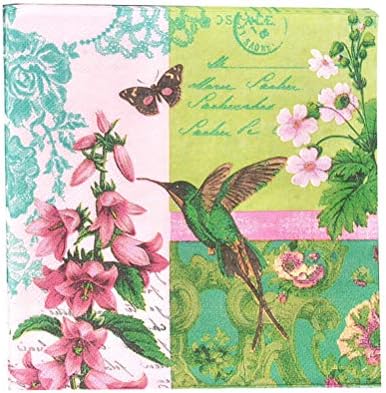 60 Опаковки Хартиени Салфетки с флорални принтом, Коктейлни салфетки френска градина, 2-Слойна Салфетки за обяд от пеперуда,