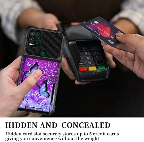 за Мото G Stylus 5G 2021 Чанта-портфейл с панти капак от 5 Карти, Титуляр на кредитни карти, Двуслойни Сверхпрочный Защитен