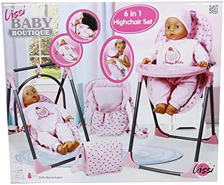 Игра комплект за хранене Lissi Baby Doll 6 в 1 с мек стульчиком за хранене