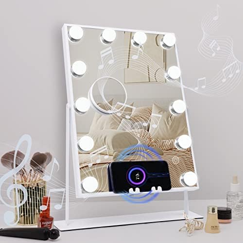 Тоалетен огледало Leishe с подсветка и високоговорител, Bluetooth, Огледало за грим с подсветка, безжична зареждане и